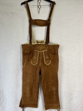 Edelnice Trachtenmode 48 36x17 Brown Suede Leather Lederhosen Bavarian Shorts